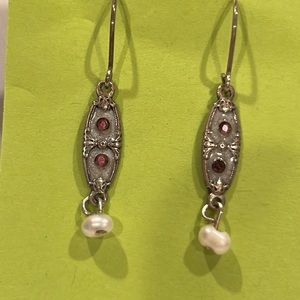 Silver with Amethyst stones and Natural Pearl Earrings